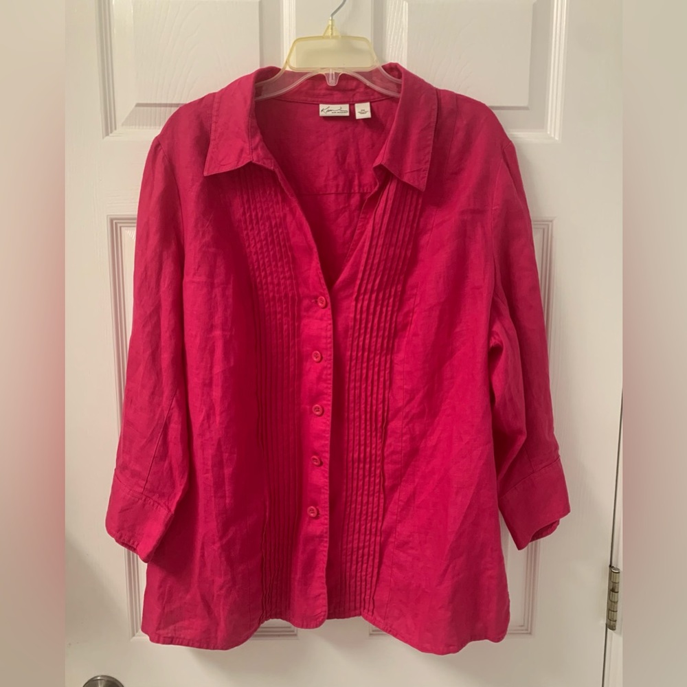 Kim Rogers Hot Pink Linen Top SZ 2X